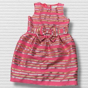 Gymboree Family Brunch Shimmer Striped Dress Pink Metallic Gold Silver Size 7